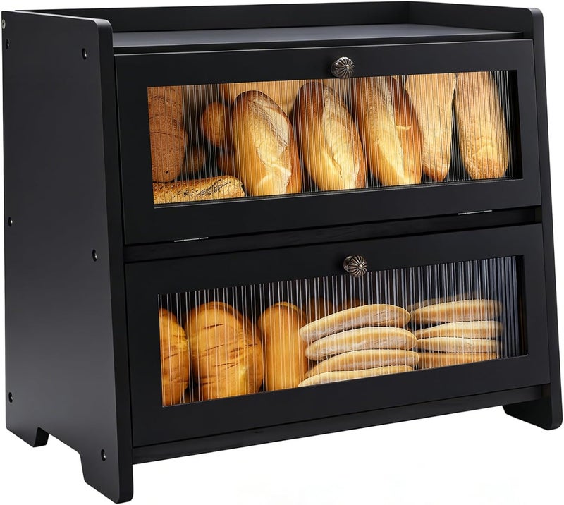 IDALIO Bread Box For Kitchen Countertop, Black Breadbox, Bread Boxes for Kitchen Counter Organizer Decor Storage, Wooden Storage Box Breadbox, Housewarming Birthday Wedding Christmas Gift - Image 1